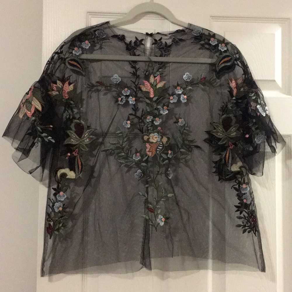 Zara Embroidered Mesh Top